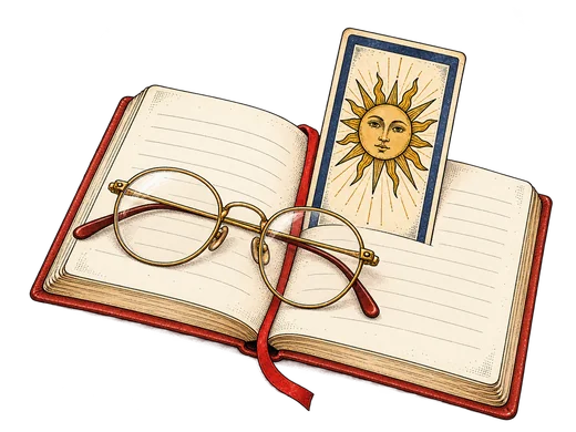 Открытая книга, очки и карта аркана